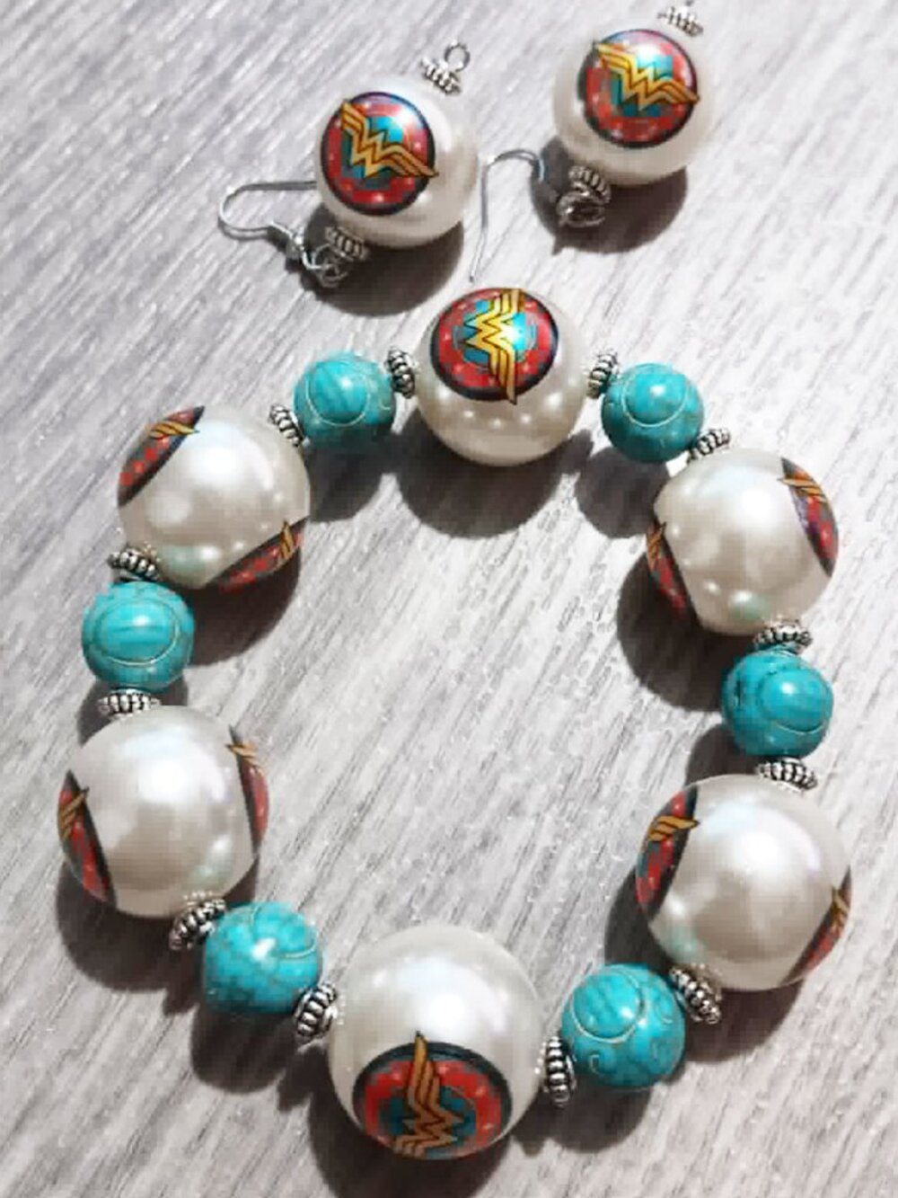 Handmade Wonder woman bracelet and earring set